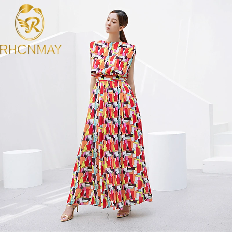 

Runway Fashion Color Block Hit Geometric Summer Chiffon Maxi Long Dress Party Evening Dresses Boho New Elbise Robes