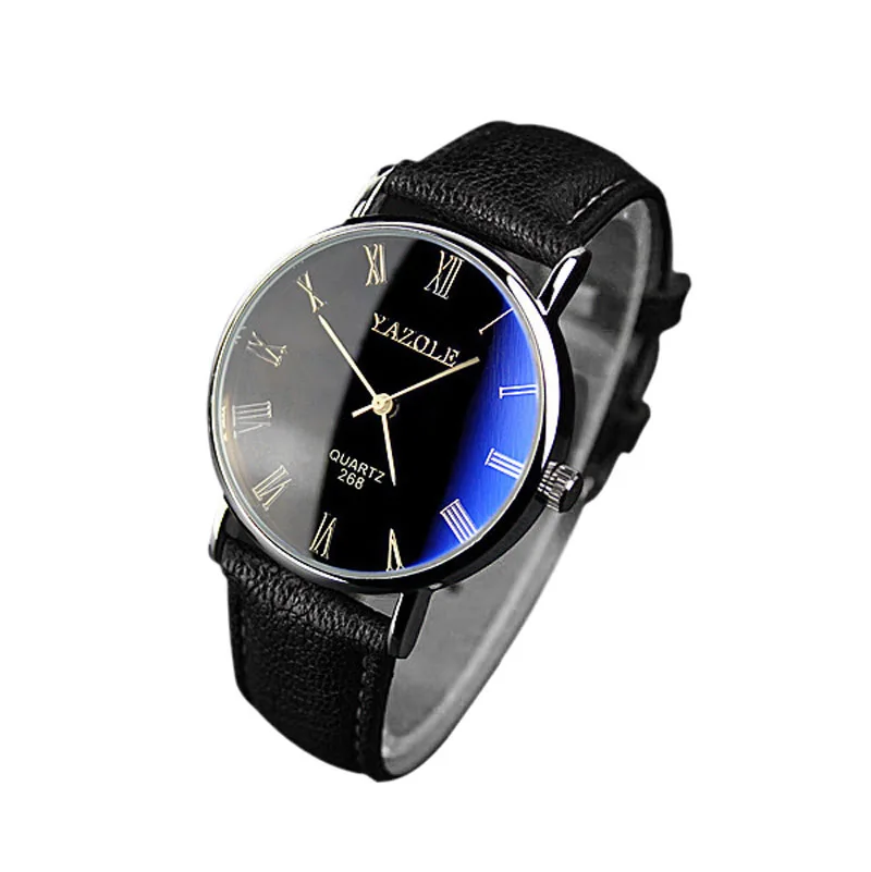 

Men Watch Roman Numerals Blu-ray Faux Leather Band Quartz Analog Business Wrist Watch Montre Homme Часы Мужские Наручные