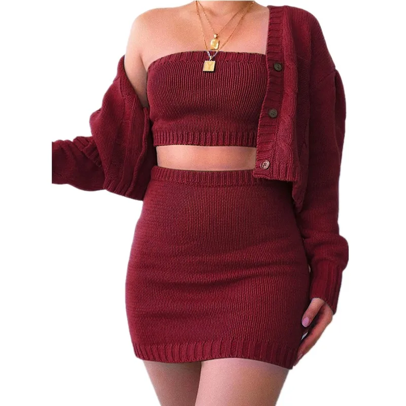 Женский комплект из трех предметов Повседневный Кардиган на пуговицах с