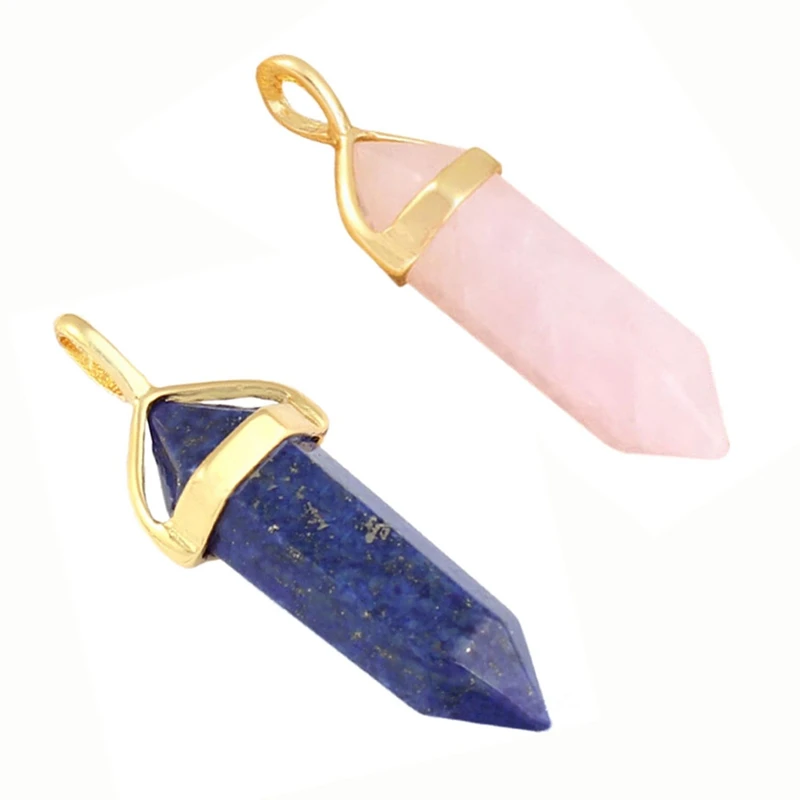 2 шт шикарные шестигранные колонны хрустальный кулон для ожерелья золотой тон розовый кварц и