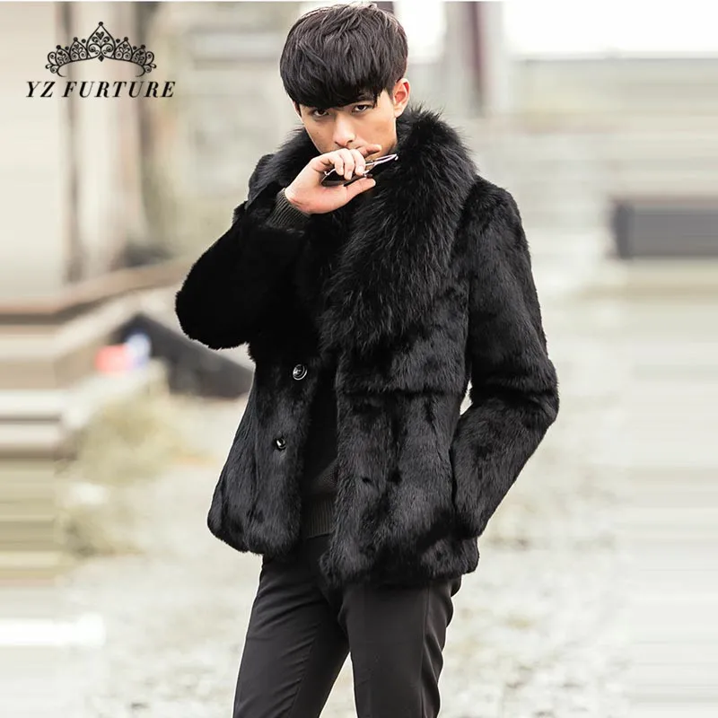 Мужское пальто из натурального кроличьего меха теплая зимняя куртка енота с