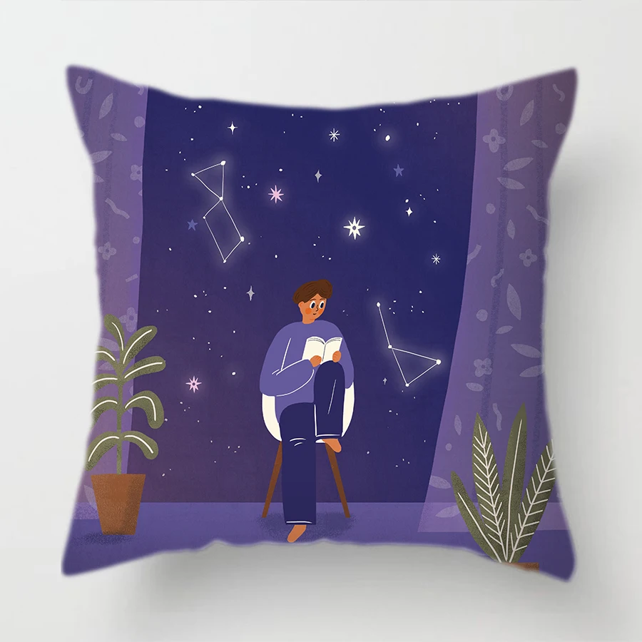 Декоративный чехол для подушки с мультяшным звездным небом синяя фиолетовая