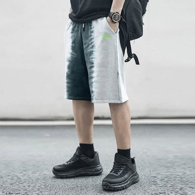 

KIOVNO Men Harakuju Gradient Tie Dye Shorts Summer Pathchwork Elastic Waist Short Pants For Male