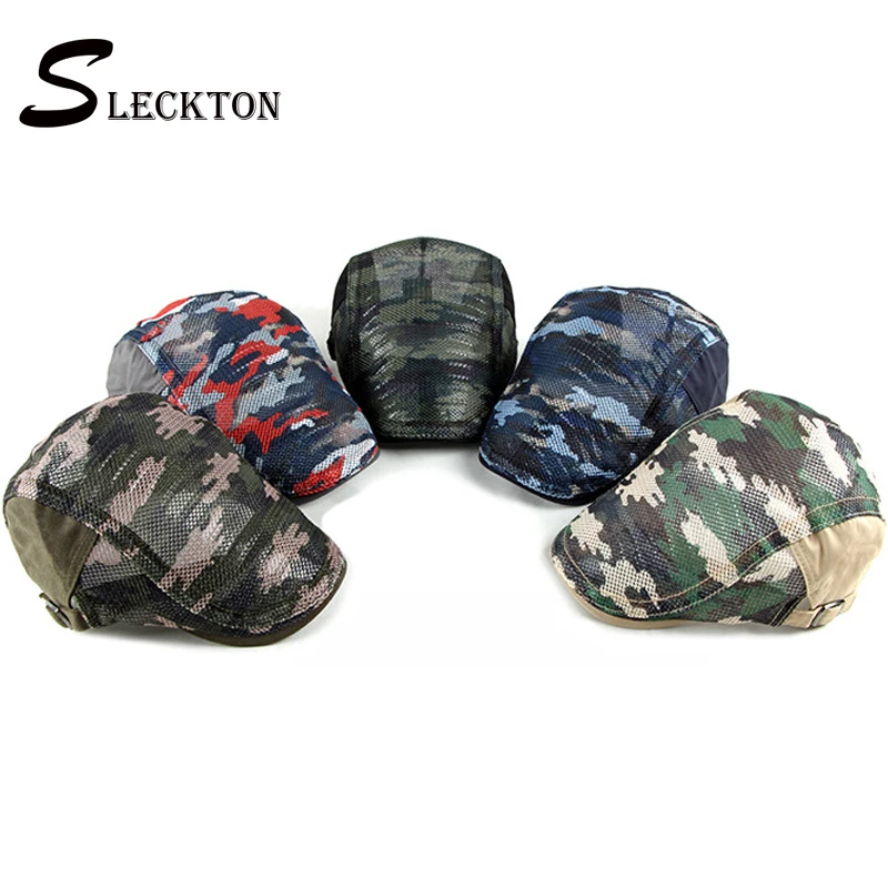 

SLECKTON Men Summer Visors Cap Mesh Breathable Beret Hat for Mens Fashion Camouflage Newsboy Caps France Casquette Unisex Gorras