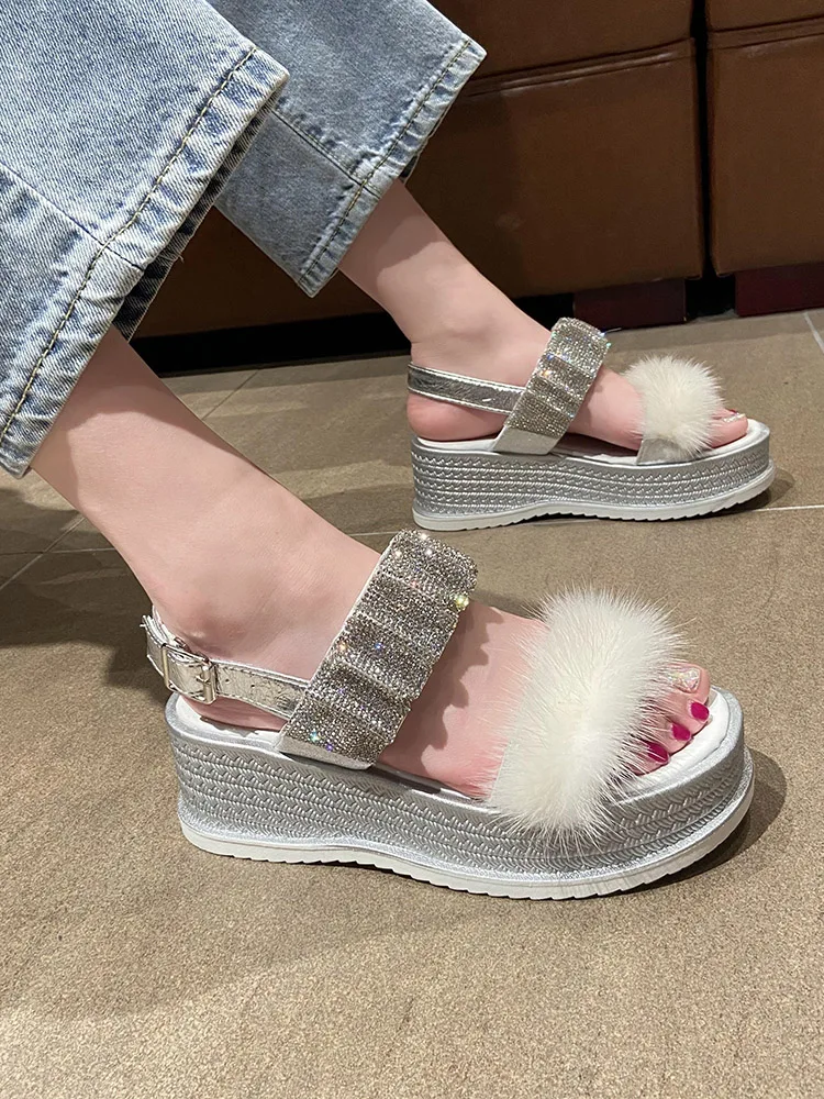 

One Word Buckle Ladies Sandals Summer New Style Fashion Trend Platform Wedge Large Size Sandals