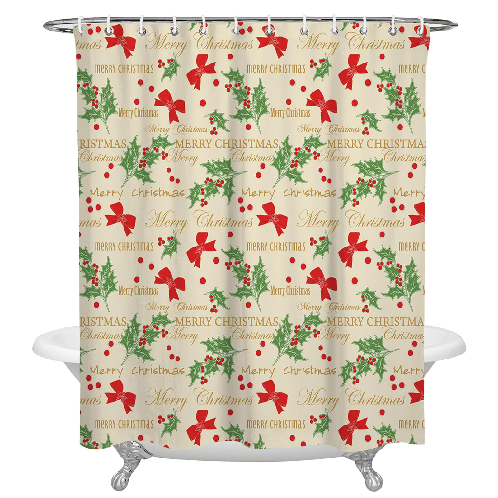 

Водонепроницаемая занавеска для душа с рождественскими листьями и бантом