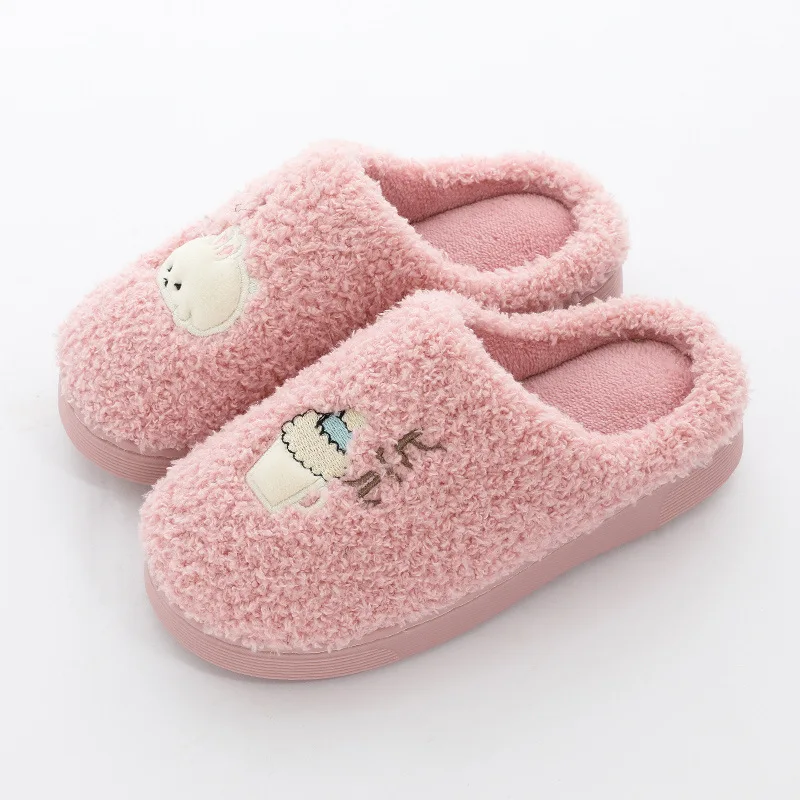 pink Г. Новые детские домашние тапочки мягкая плюшевая теплая зимняя обувь с рисунком для мальчиков и девочек Нескользящие Детские домашние тапочки из искусственного меха SH08215 - Цвет: pink