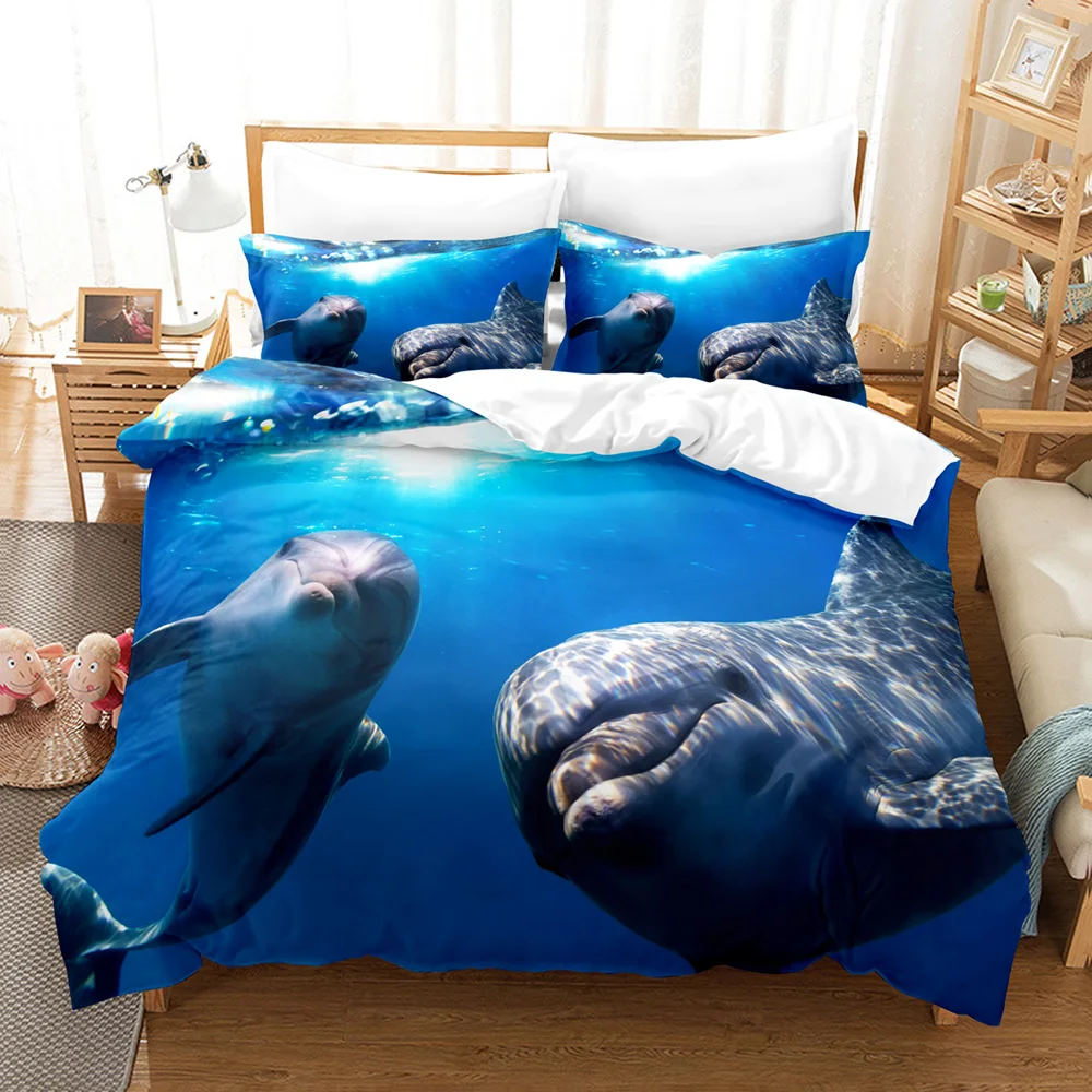 

Dolphin Shark Bedding Set Single Twin Full Queen King Size Ocean Fish Bed Set Children's Kid Bedroom Duvetcover Sets 3D Print 15