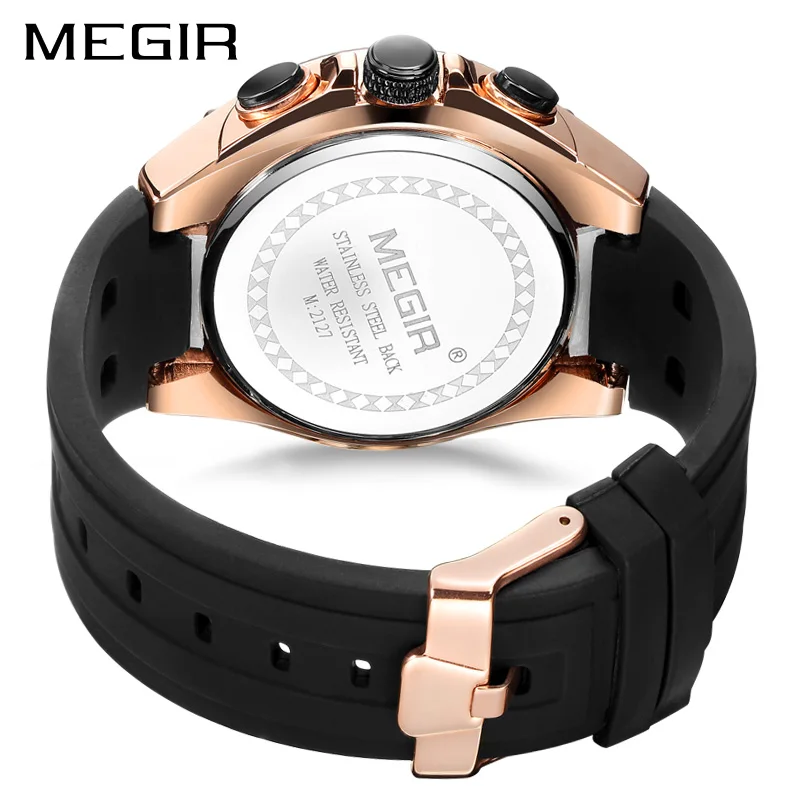 MEGIR Mens Watches Top Brand Luxury Silicone Sports Watch for Men Relogio Masculino Rose Gold Chronograph Wristwatch Man Clock | Наручные