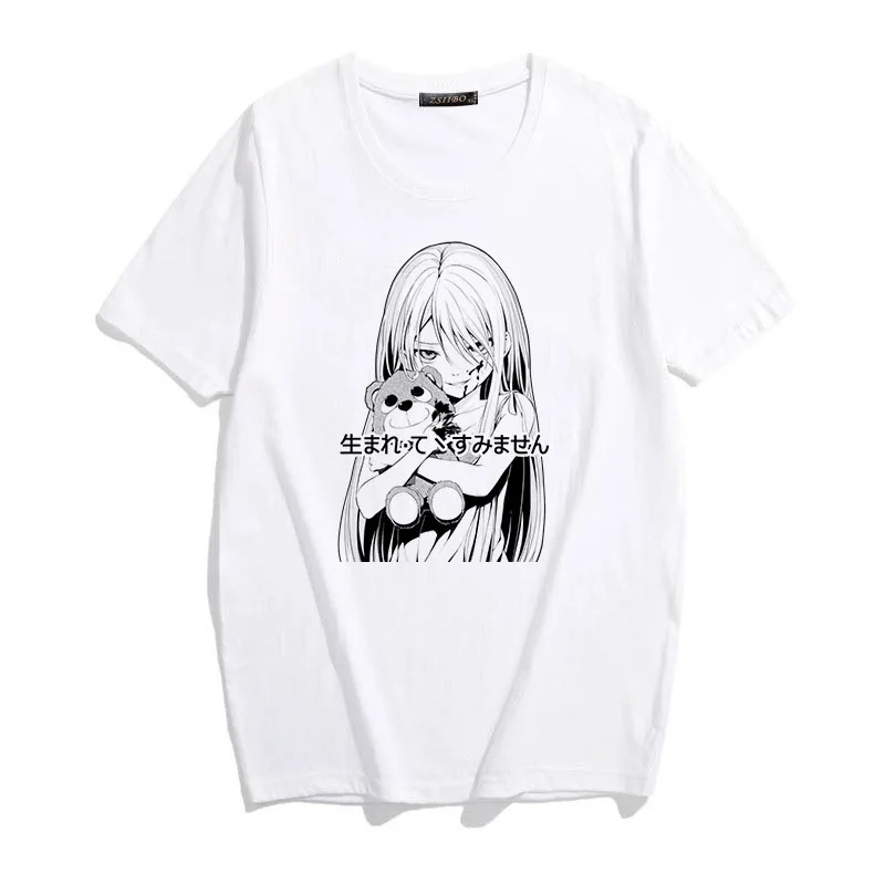 

Anime Graphic T-shirts Loose Harajuku Girl Print T shirt Summer Fashion Female Aesthetic Japan Cartoon Tops goth black tshirt