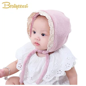 Кружевная шапка для маленьких девочек, зимняя плюшевая шапка принцессы для девочек, весенне-Осенняя шапка для новорожденных, шапка для малыша, шапка для младенцев