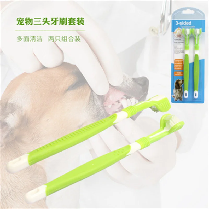 

Pet Toothbrush pet brush Three Heads Dog Toothbrush Cleaning Tooth Cat Dental ToothBrushes Set for dog brush grooming pet brush