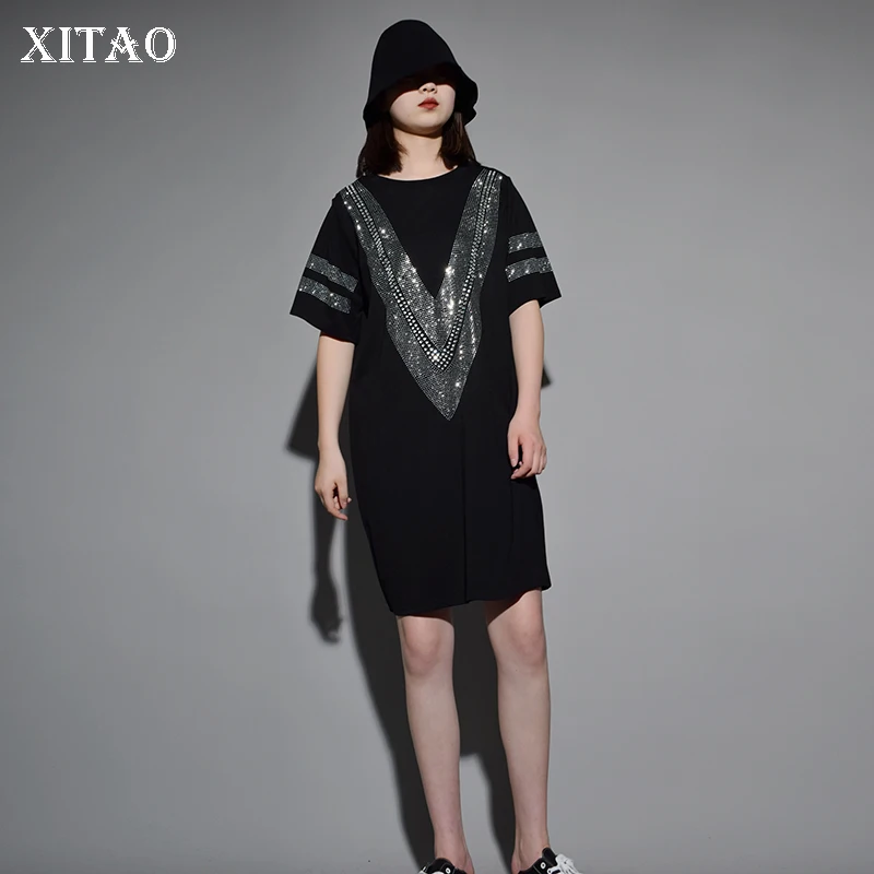 Женское платье-пуловер XITAO платье до колена с полурукавами и круглым вырезом лето