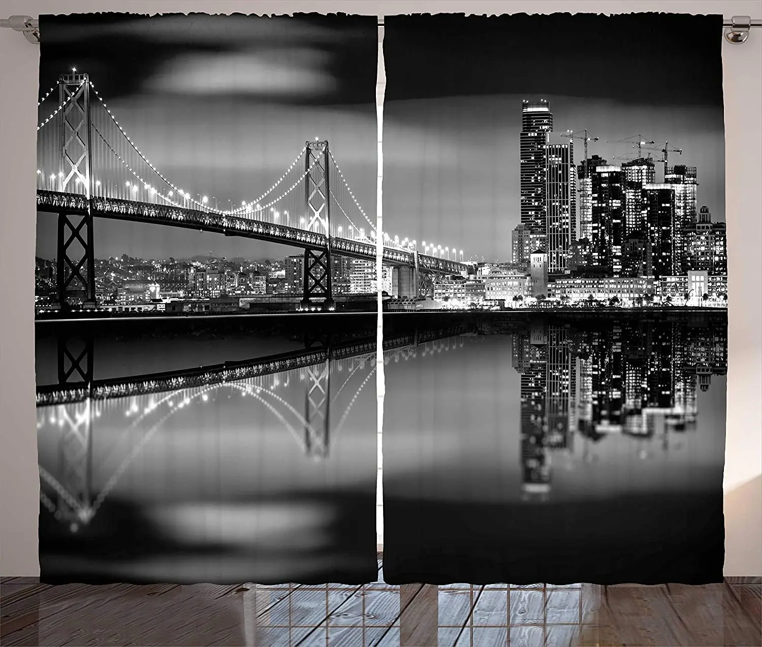 

Living Room Decoration Blackout Curtains San Francisco Bay Bridge Metropolis and Skyscrapers Living Room Luxury Curtains