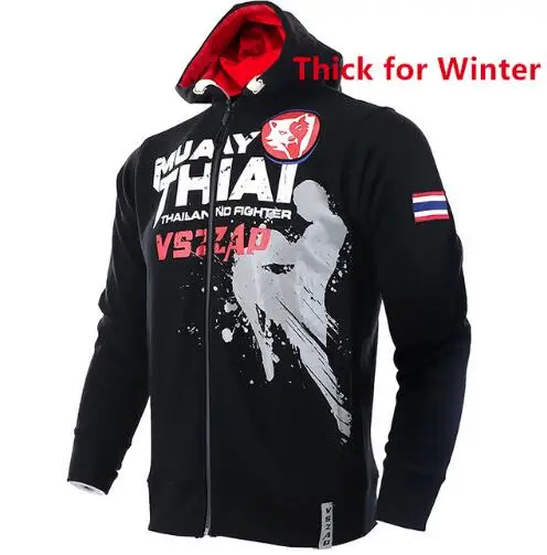 VSZAP MMA толстовки с длинными рукавами Муай Тай боксер утепленная дышащая Толстовка для мужчин - Color: Black Thick