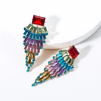 high quality korean colorful crystal dangle earrings rhinestone handmade drop earring jewelry accessories for women