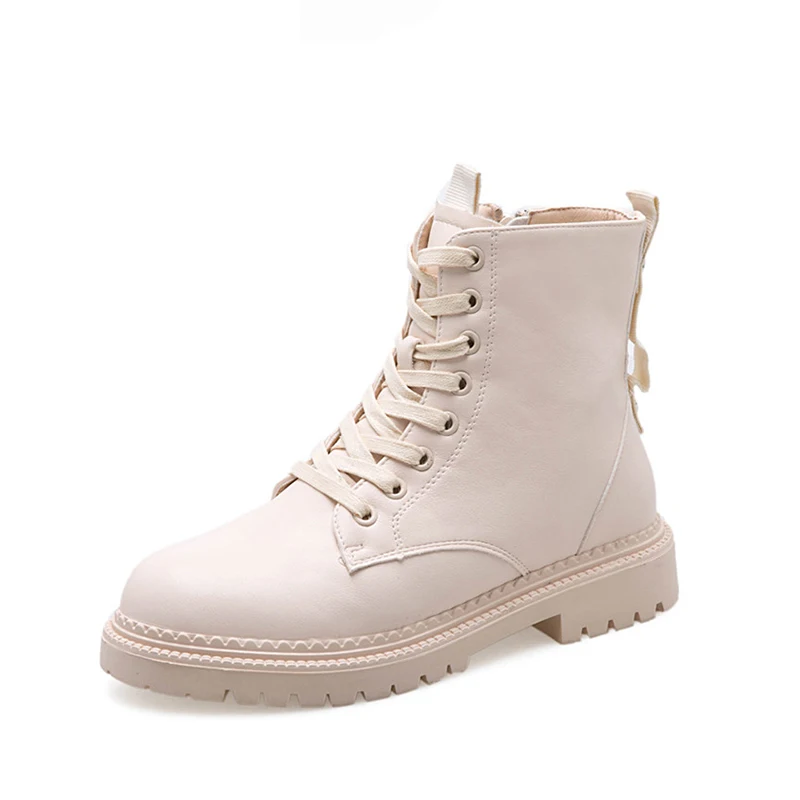 

Fashion Zipper Flat Shoes Woman High Heel Platform PU Leather Boots Lace up Women Shoes Ankle Boots Girls 35-40