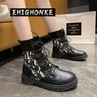 Ботинки Martin женские трикотажные Осенние новые модные короткие ботинки в британском стиле 2021 универсальные высокие ботинки с кружевом