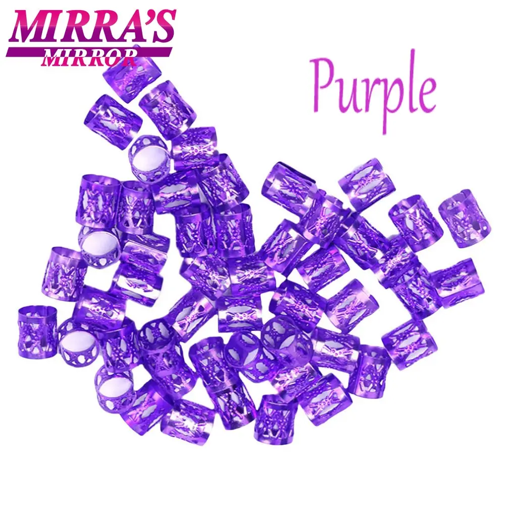 Mirra's Mirror 100 шт смешанные бусины для волос для косичек серебряные кольца для волос для девочек регулируемые аксессуары для дредов золотые манжеты клипсы - Цвет: 100pcs Purple