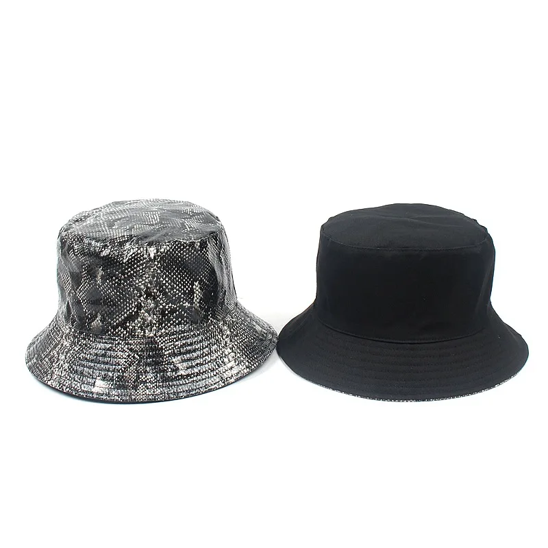 

2020 Cotton Snake Print Bucket Hat Double-sided Wearing Fisherman Hat Outdoor Travel Hat Sun Cap Hats for Men and Women