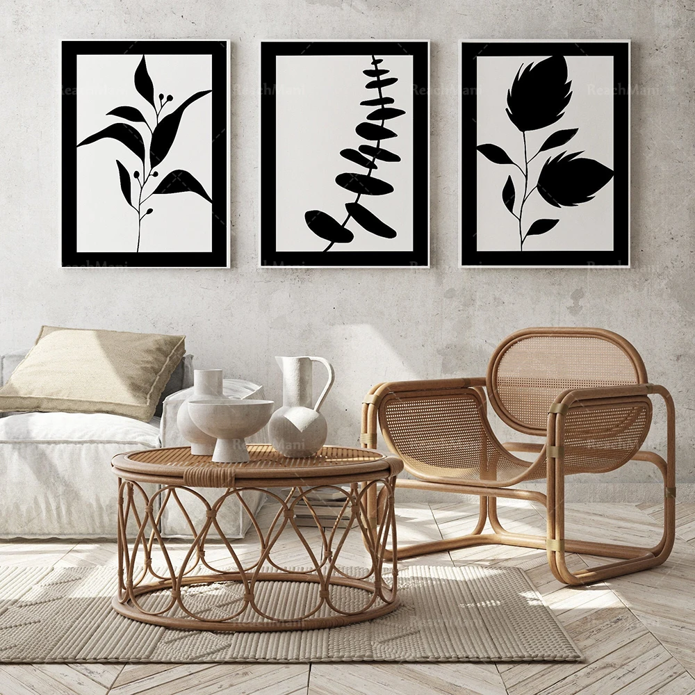 

Plant wall prints, abstract leaf flower artwork, monochrome plant wall art, black and white flower artwork decoration home poste