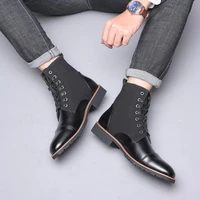 38 48 leather boots men fashion high ankle boots men trend business dress cowboy boots man botte homme cowboy waterproof shoes