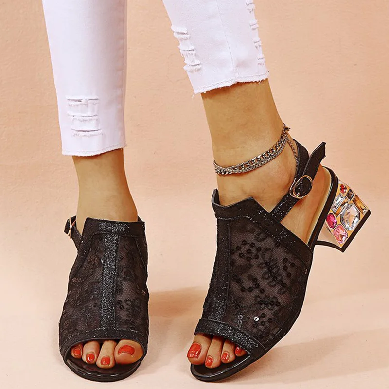 

Women Sandals Summer Shoes High Heels PU Female Fashion Slippers Floral New Woman Pumps Female Peep Toe Footwear 2021