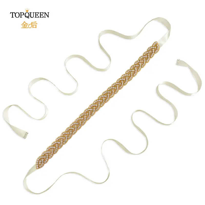 TOPQUEEN S216-G золото талия пояс необычные Стразы кушак Золотые бусы свадебный пояс золотой пояс для женщин ремни свадебные sashs Свадебные - Цвет: ivory