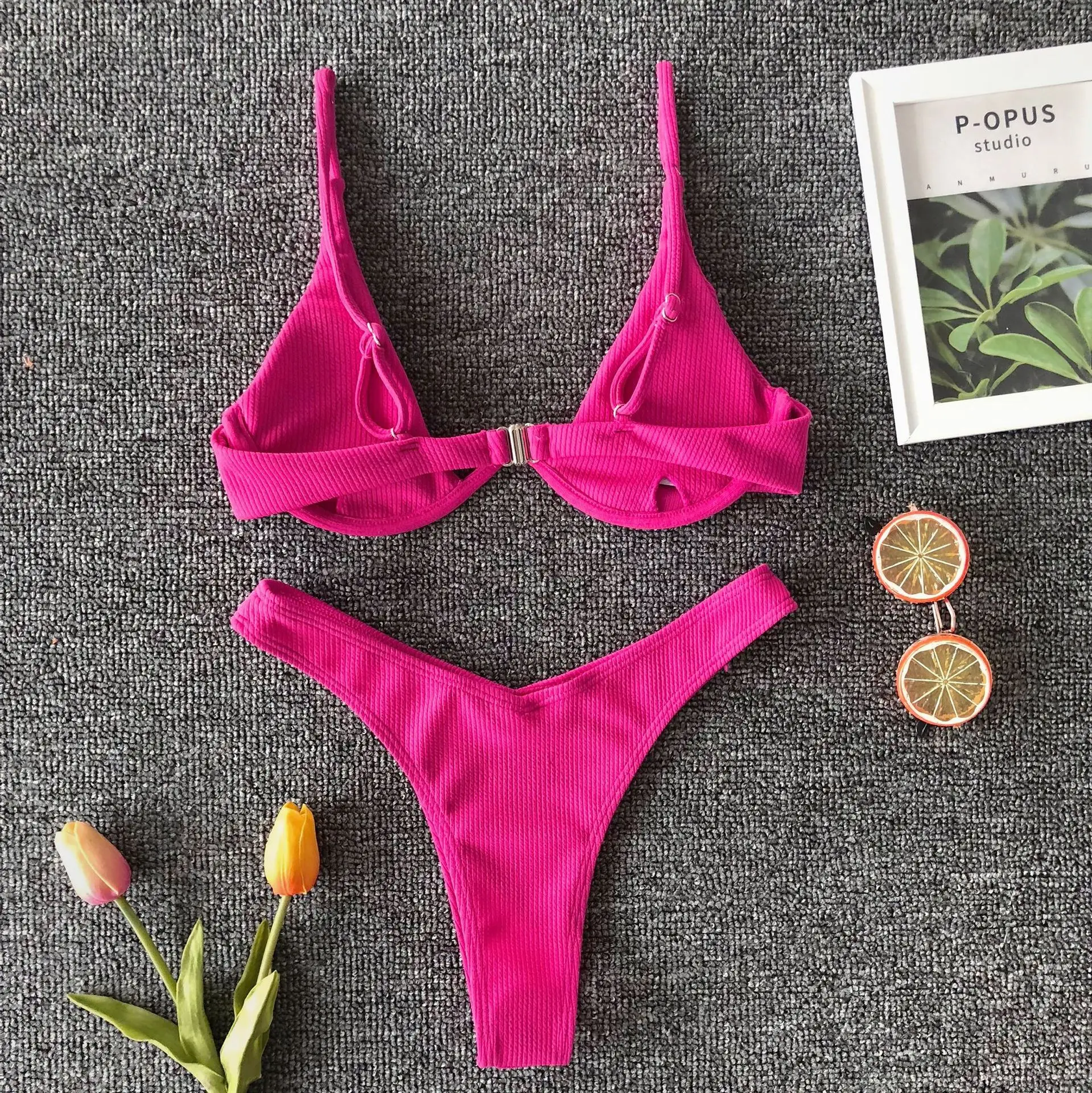 

Sexy Underwire Bikini 2021 Women Solid Blue Push Up Padded Mini Swimsuit Brazilian Bathers Suit Thong Swimwear Biquini