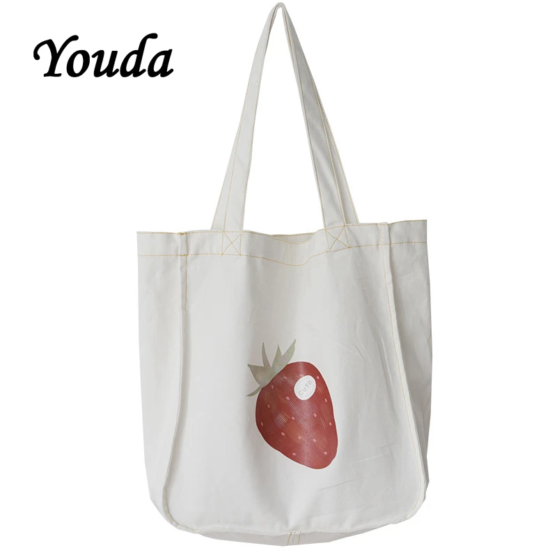 Youda новинка фруктовый принт женские холщовые сумки большая вместительность