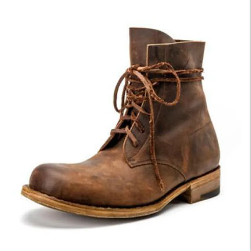 Men ankle boots low heels lace up shoes male man matin shoe men's vintage PU leather booties sapato feminino chaussure M0117 | Обувь