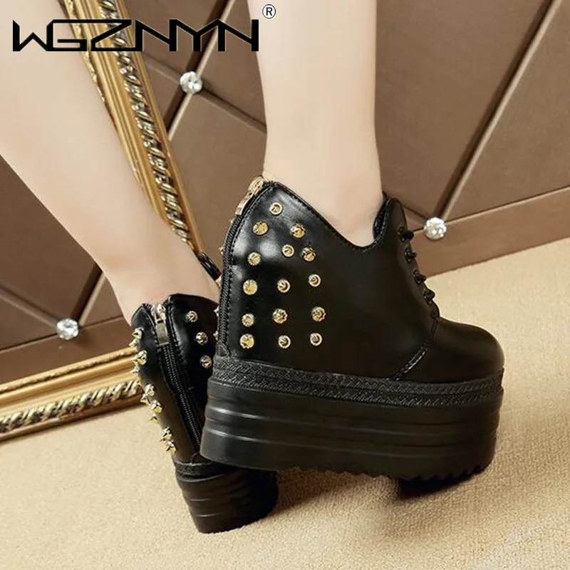 

Women Platform Rivet Sneakers Breathable Wedges Casual Shoes 12CM High Heels Chunky Sneakers Dad Shoes Woman Deportivas Mujer