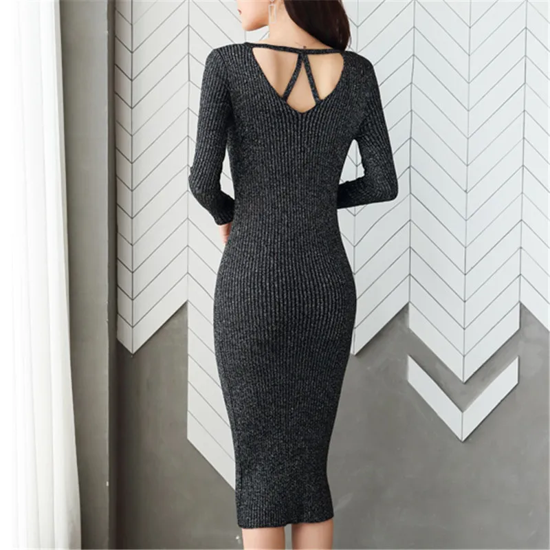 Корейское осеннее платье-свитер женские вязаные свитера платья Стрейчевые