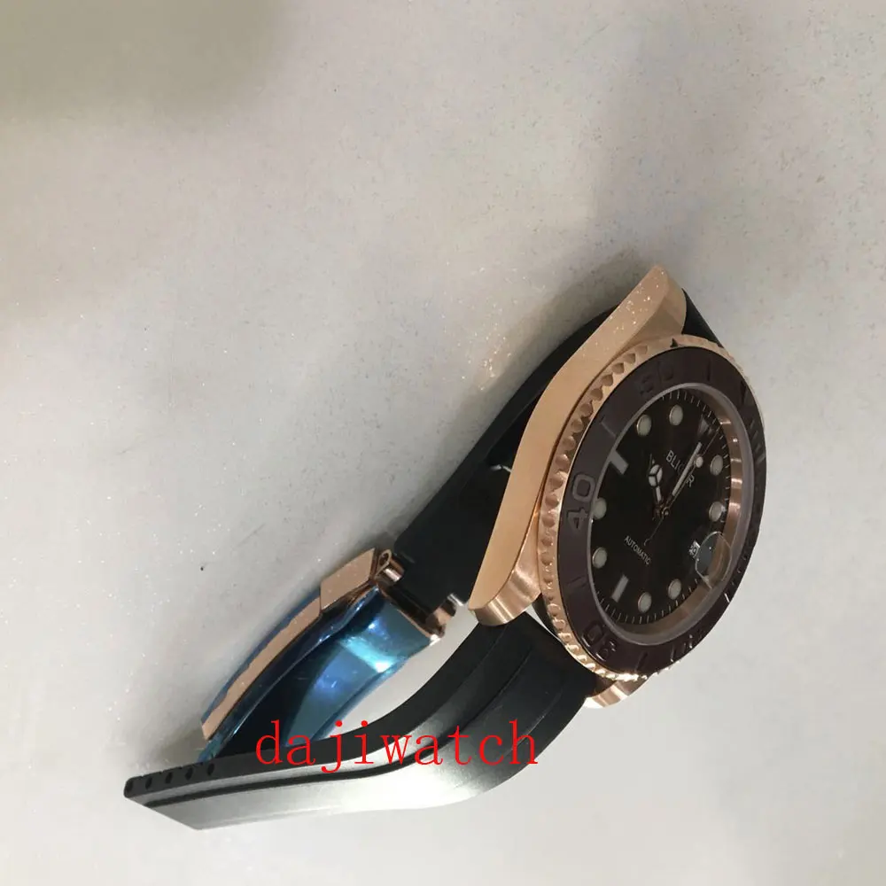 

BLIGER 40mm Brown Dial Rose Golden Plated Sapphire Glass Brushed Bezel Date MIYOTA 8215 Automatic Mechanical Men's Watch