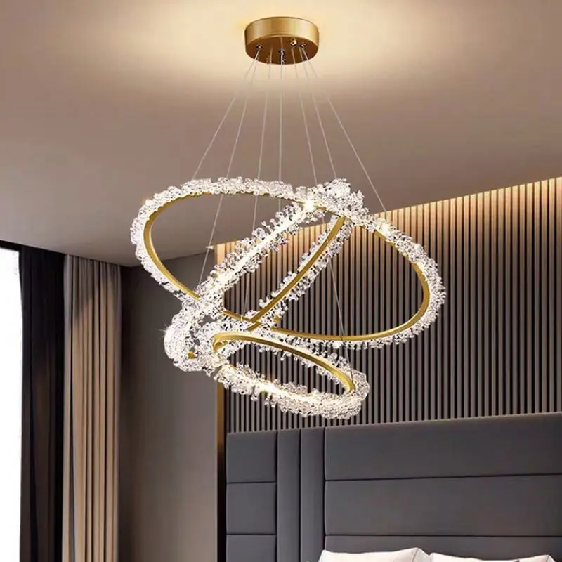 

Кольцевая хрустальная лампа в стиле пост-модерн, простой светодиодный светильник для ресторана, креативная декоративная люстра в скандина...