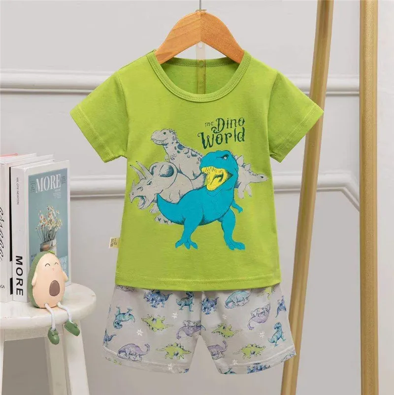 Милая Детская Пижама с мультяшным рисунком, Хлопковая пижама для мальчиков,  одежда динозавры для детей, единорог, набор для малышей, Акула, летняя  одежда для девочек | Детская одежда и обувь | АлиЭкспресс