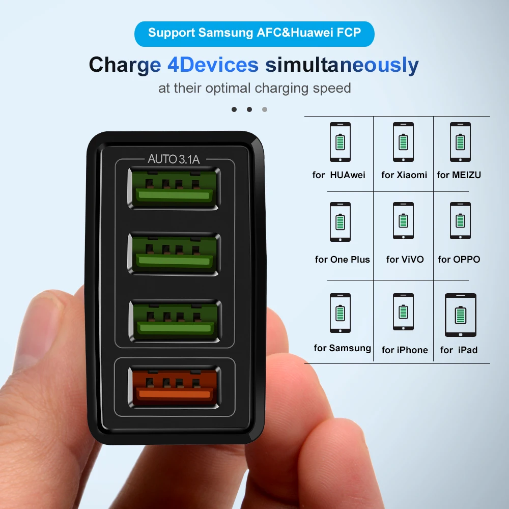 QC3.0 Quick Charge 4 0 3 USB зарядное устройство мобильный телефон быстрое для Samsung Xiaomi Huawei