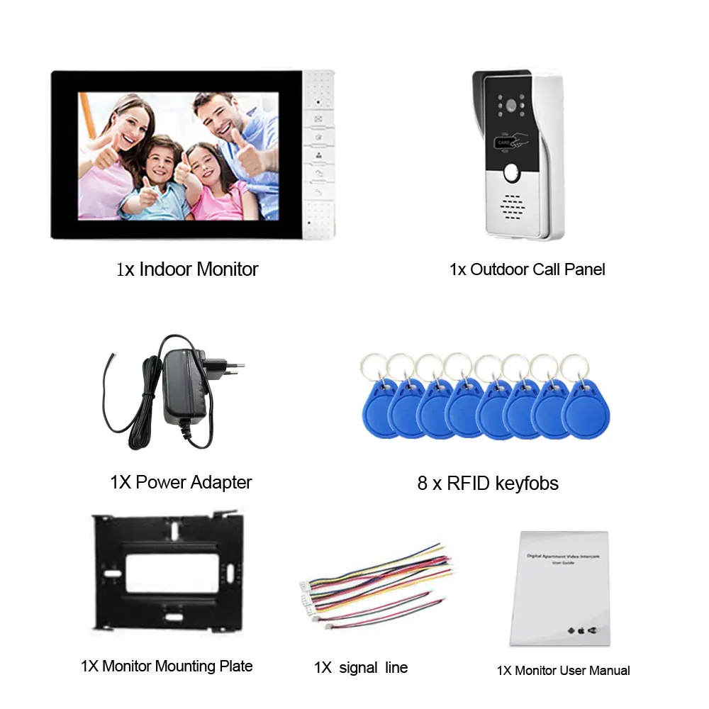 7inch Video Door Phone Intercom Doorbell With RFID HD IR LED Outdoor Waterproof Camera Inductive Card Video Door Phone System images - 6