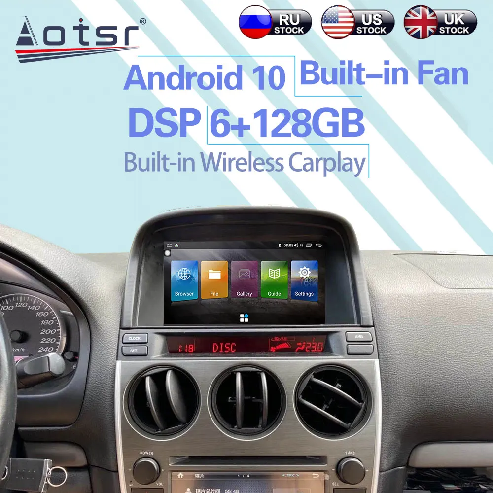 저렴한 6 + 128GB For Mazda 6 2002 - 2008 라디오 2 Din Android 10 자동차 스테레오 무선 Carplay DSP GPS 네비게이션 멀티미디어 플레이어