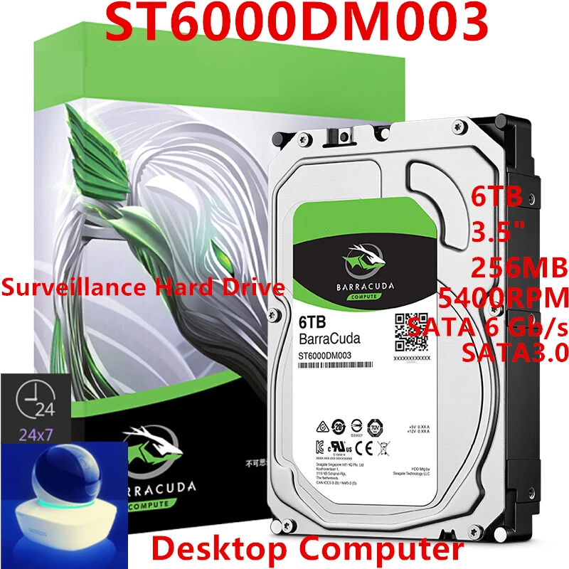 Новый HDD для бренда Seagate BarraCuda 6 ТБ 3 5 &quotSATA ГБ/сек. 256 Мб 5400 об/мин внутренний жесткий