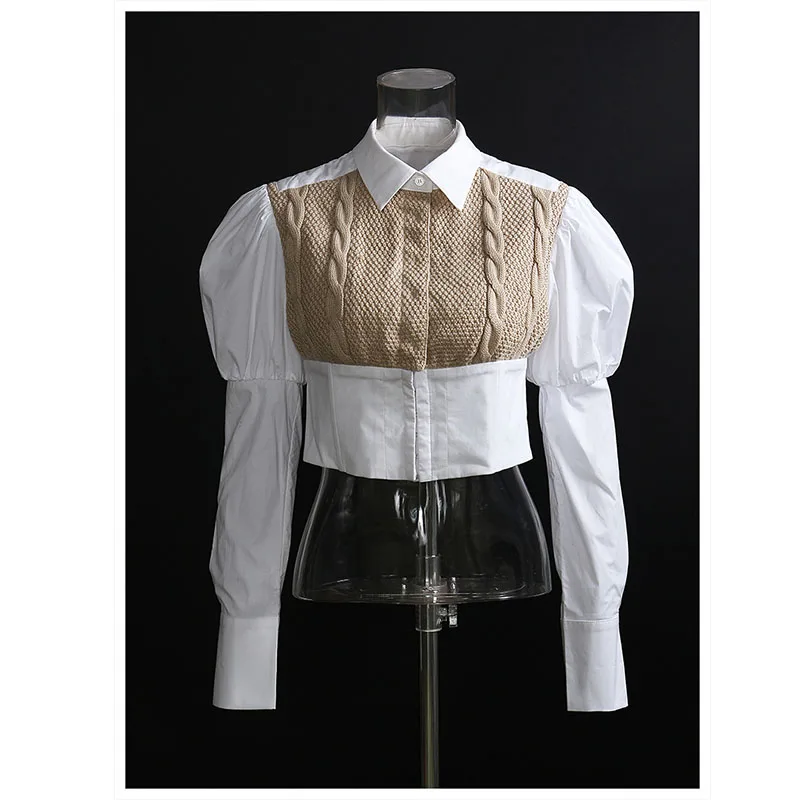 

Women Shirts Autumn Fashion Stitched Cotton Shirt Puffy Sleeve Shirt Streetwear Camisas Mujer Blusas Mujer De Moda Donsignet
