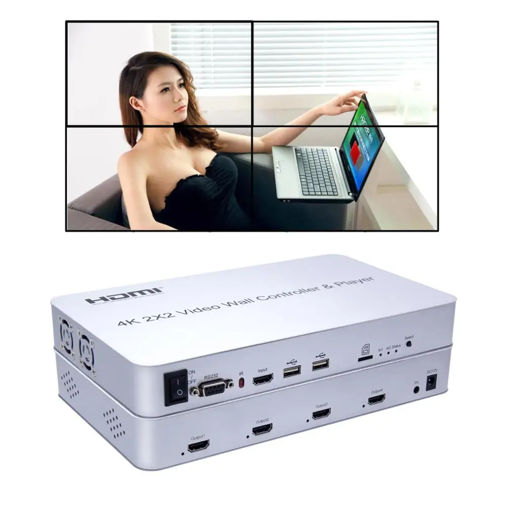 YiiSPO 4K 2X2 HDMI видеонастенный контроллер с плеером HDCP1.4 RS232 3 5 мм аудиовыход |