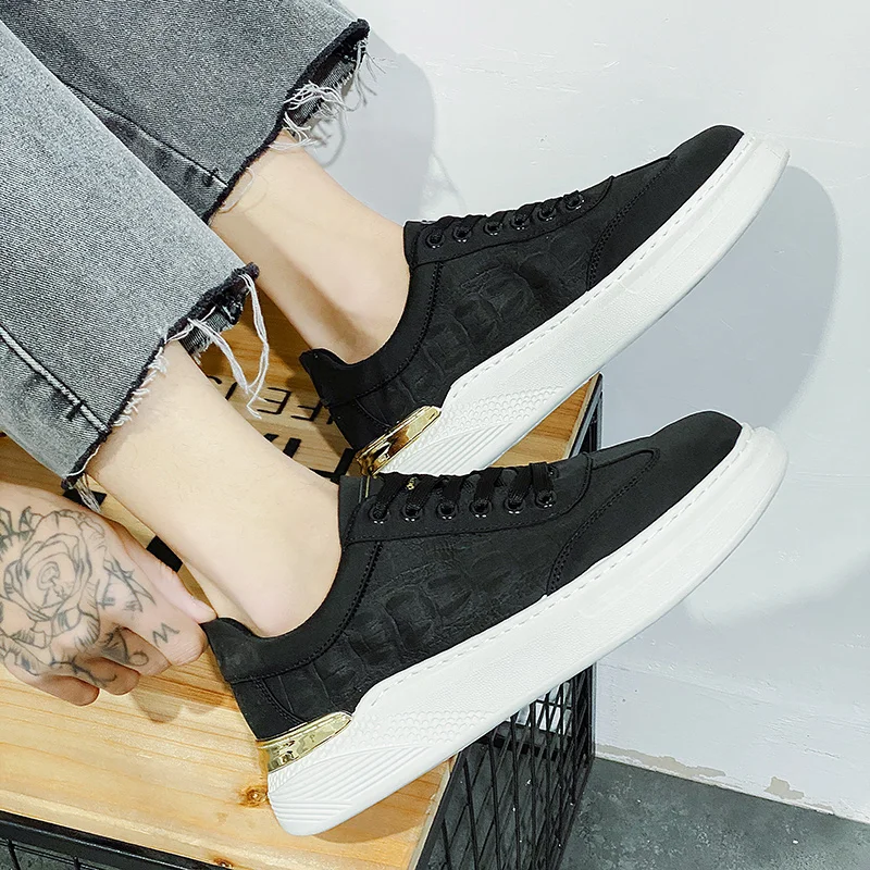 

Crocodile Pattern Leather Shoes Small White Shoes Thick-soled Increased Student Casual Shoes