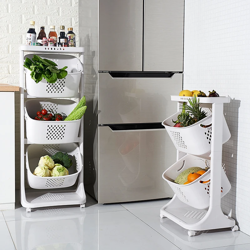 

Multi-layer fruit and vegetable rack with wheels kitchen shelf fruit basket vegetable finishing rack movable hot pot rack
