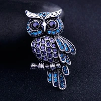 ancient womens mens owl korean zinc alloy trendy imitation rhinestone blue brooch badge christmas gifts accessories