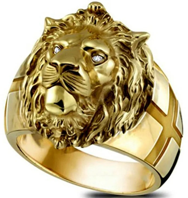 

2021 New Golden Lion Head Ring Stainless Steel Cool Boy Band Party Lion Domineering Men's Ring Golden Head Ring Unisex Jewelry