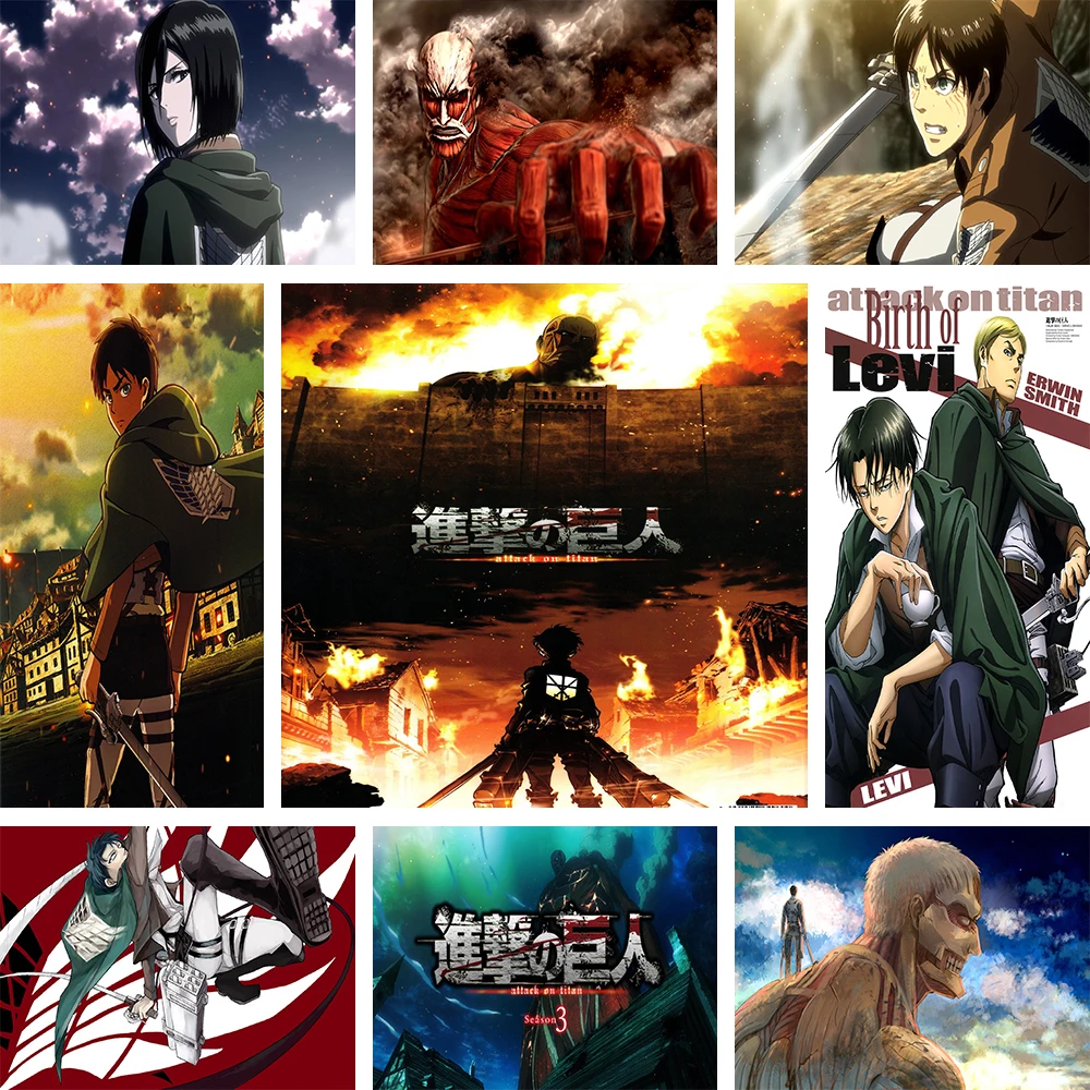 

Attack On Titan Posters Japanese Comics Canvas Poster Bedroom Cafe Art Deco Frameless Wall Painting Anime Character Poster