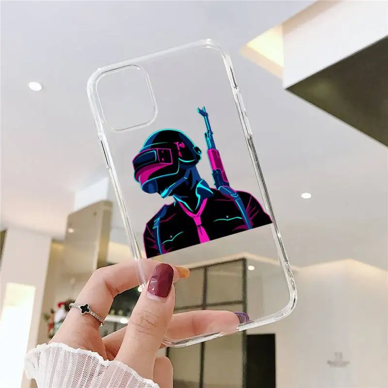 

Hot PUBG Game fire gun Phone Case Transparent for iPhone 6 7 8 11 12 s mini pro X XS XR MAX Plus SE cover funda