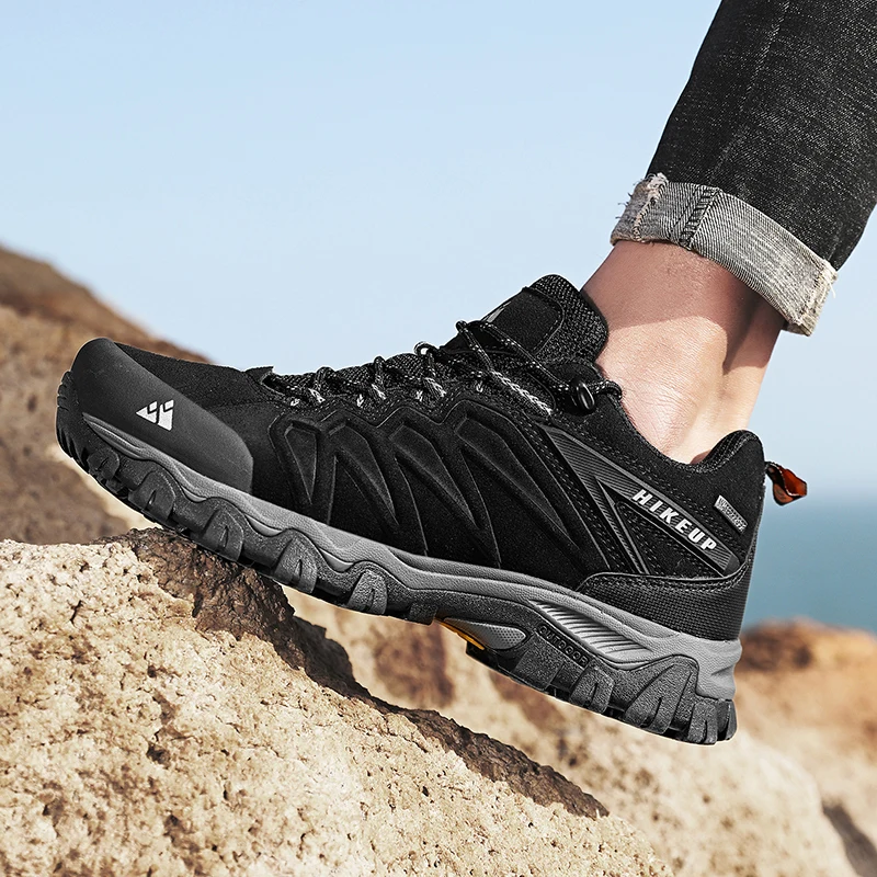 2021 Autumn Lace-Up Mens Climbing Trekking Hunting Sneakers Suede Leather Hiking Shoes Man Durable Outdoor Sport Trail Shoes Men