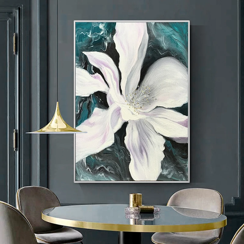

Hand-Painted Oil Painting on Canvas Abstract White Peony Flower Wall Hang Art Floral Living Room Office Home Decoration No Frame